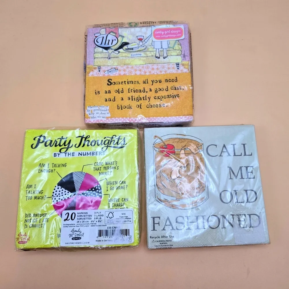 Emily McDowell‎ Cocktail Napkins Lot of 3 Funny Old Fashioned Humor 20-3 ply NIB